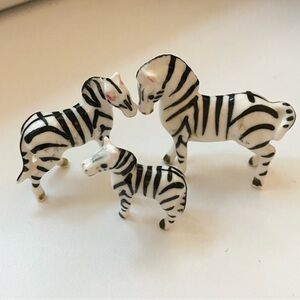 Set Of 3 Vintage Miniature Bone China Zebra Figurines Japan